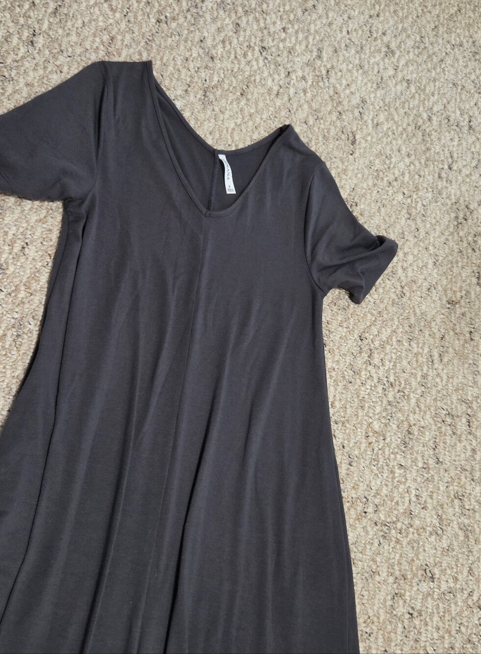 Classic Charcoal Grey Zenana V-Neck Short Sleeve Maxi Dress--Small - Picture 2 of 8